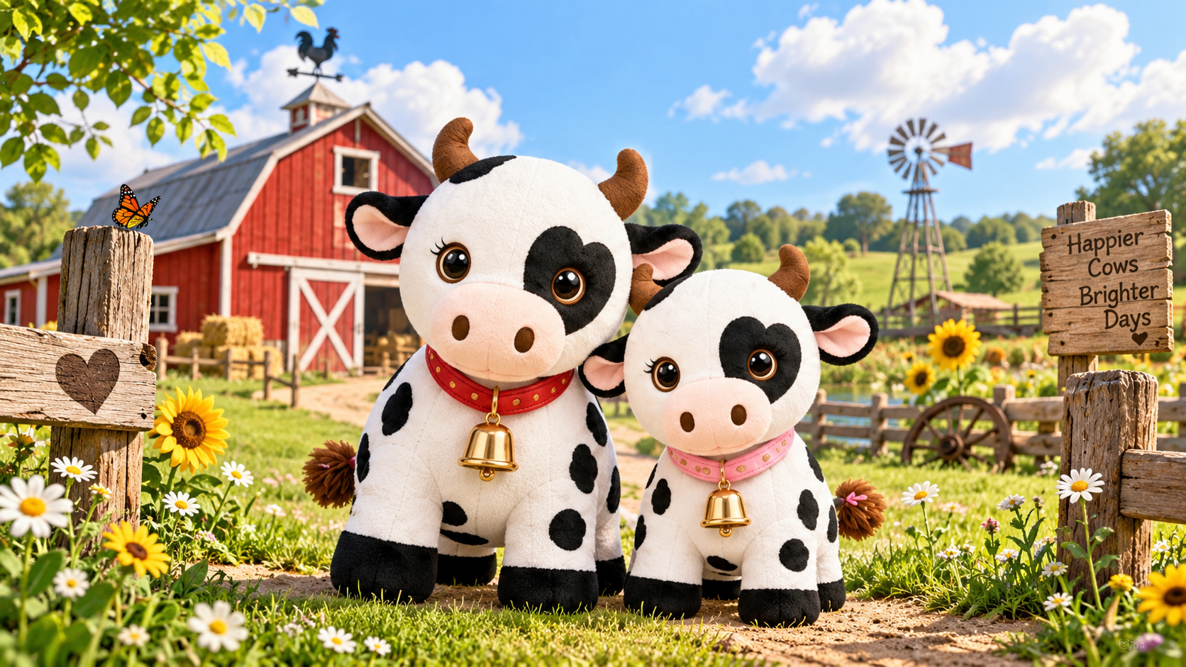 Moo and Mooey together on their cheerful farm